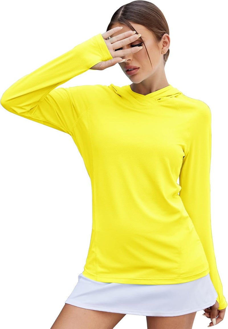 LUYAA Womens UPF 50+ Sun Protection Hoodie Shirt Long Sleeve Fishing Hiking Outdoor UV Shirt Lightweight Yellow - Image 1